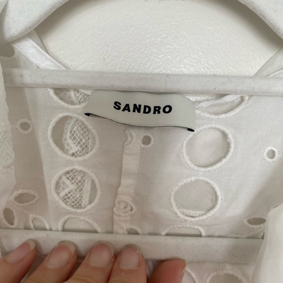 Sandro White Flutter Sleeve Crop with Front Ties Blouse - Size 1 (XS) - Picture 9 of 11